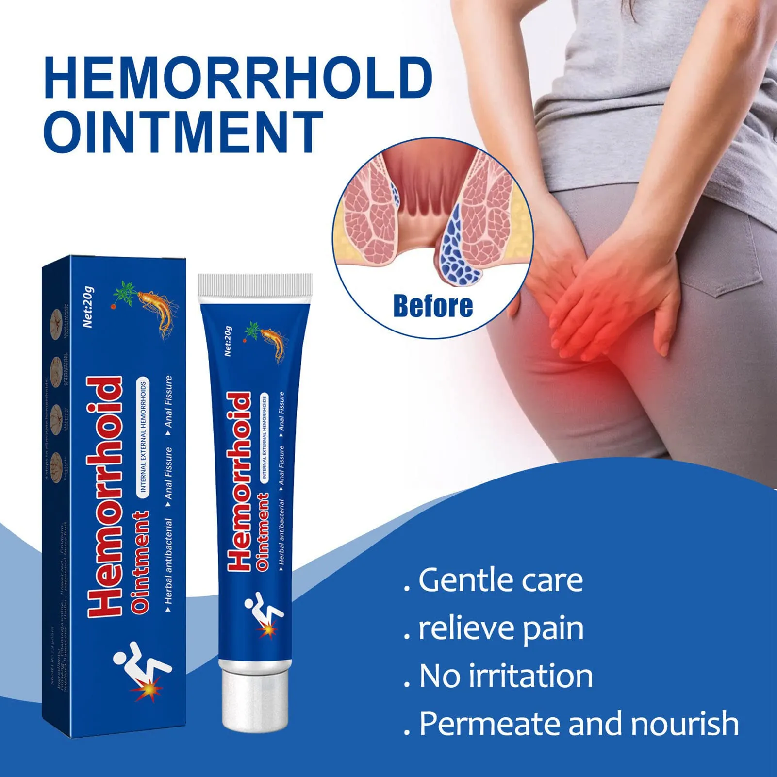 2 Pcs Hemorrhoid Cream, Hemorrhoid Cream Body Creams Soothing Itching Burning Symptom Treatment Ointment Herbal Soothing Itching Ointment