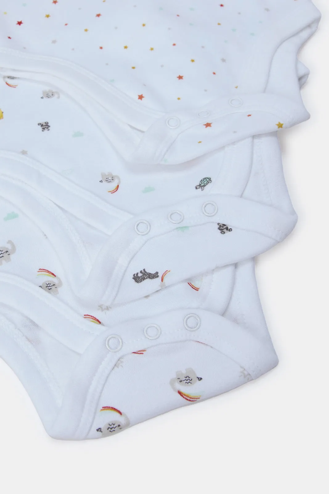 Baby White Assorted Printed Bodysuit Set (Pack Of 3)