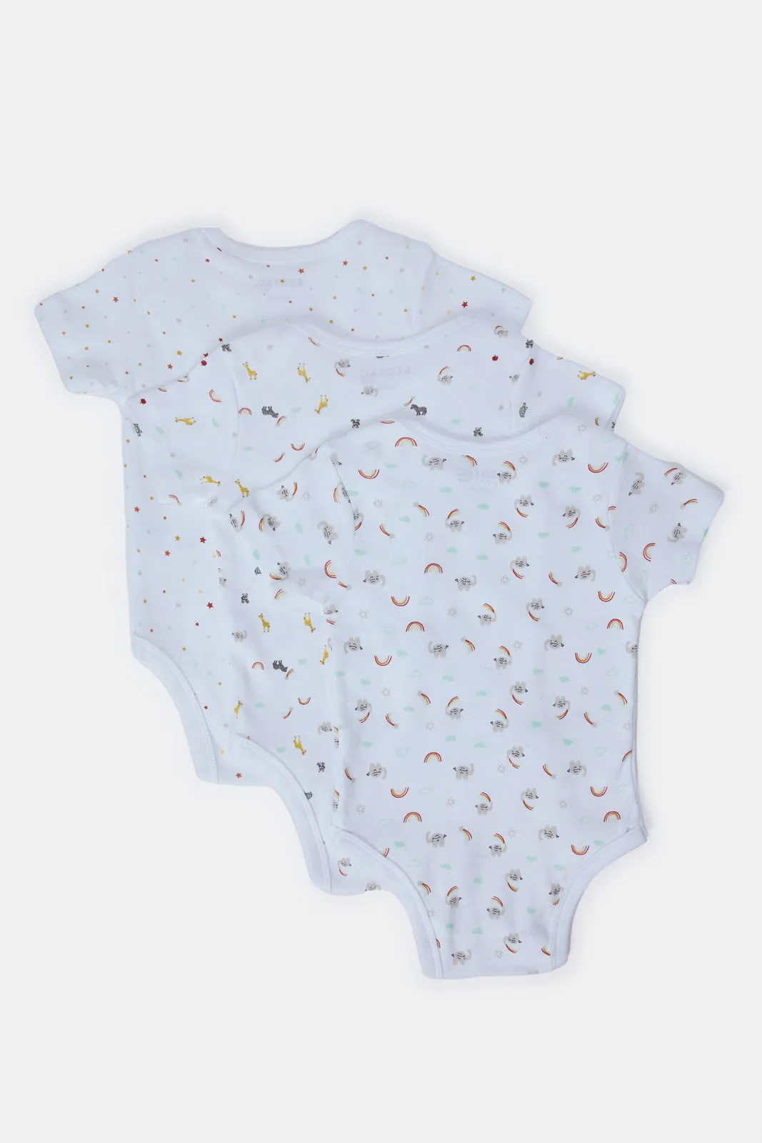 Baby White Assorted Printed Bodysuit Set (Pack Of 3)