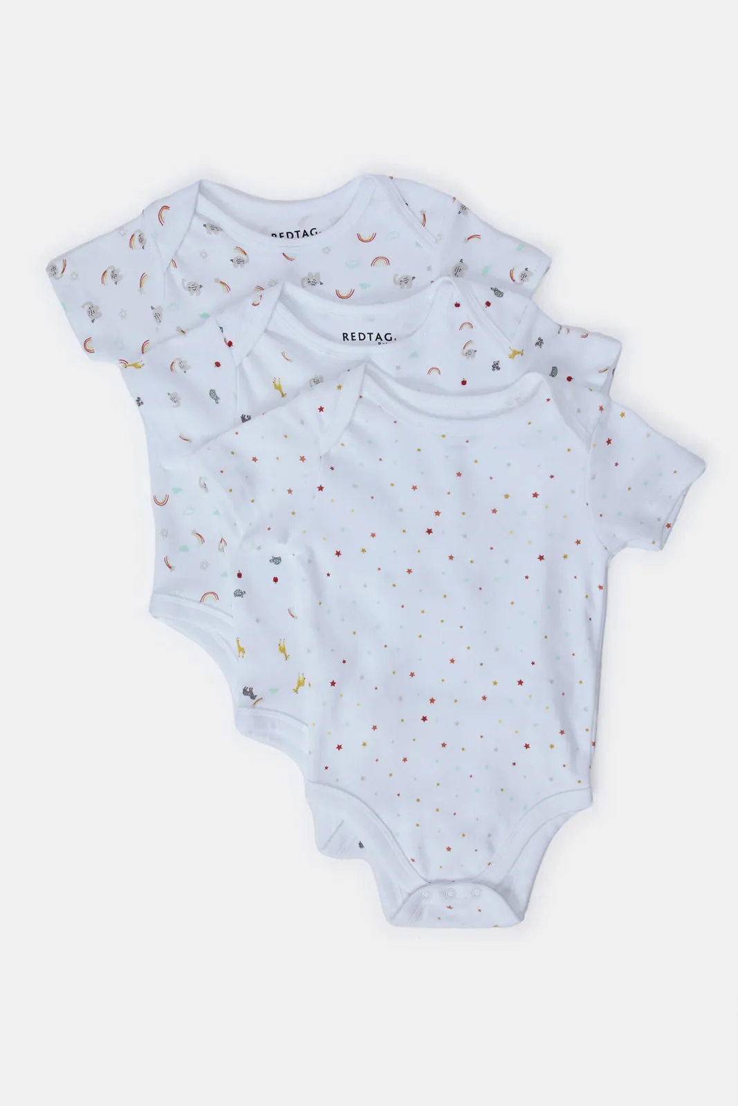Baby White Assorted Printed Bodysuit Set (Pack Of 3)