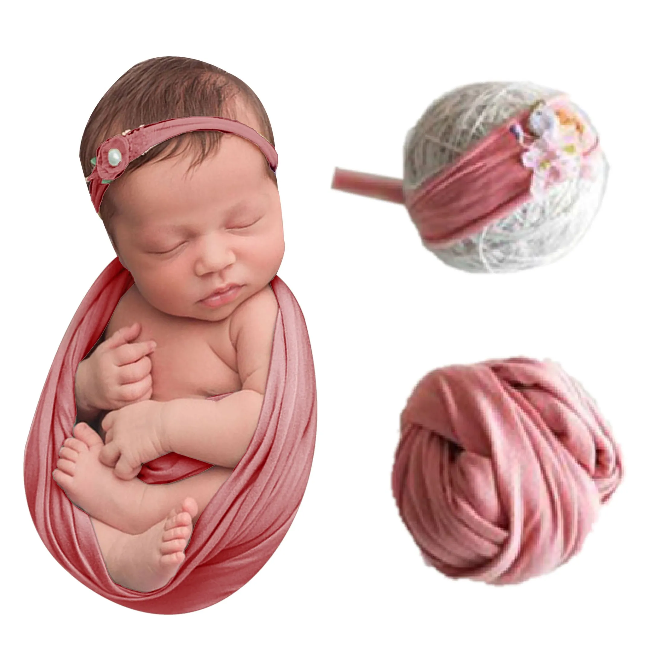 Babymoon Jersey Stretchable Baby Photography Shoot Wrap Cloth With Hairband - Pink