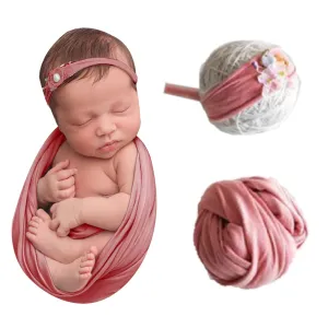 Babymoon Jersey Stretchable Baby Photography Shoot Wrap Cloth With Hairband - Pink