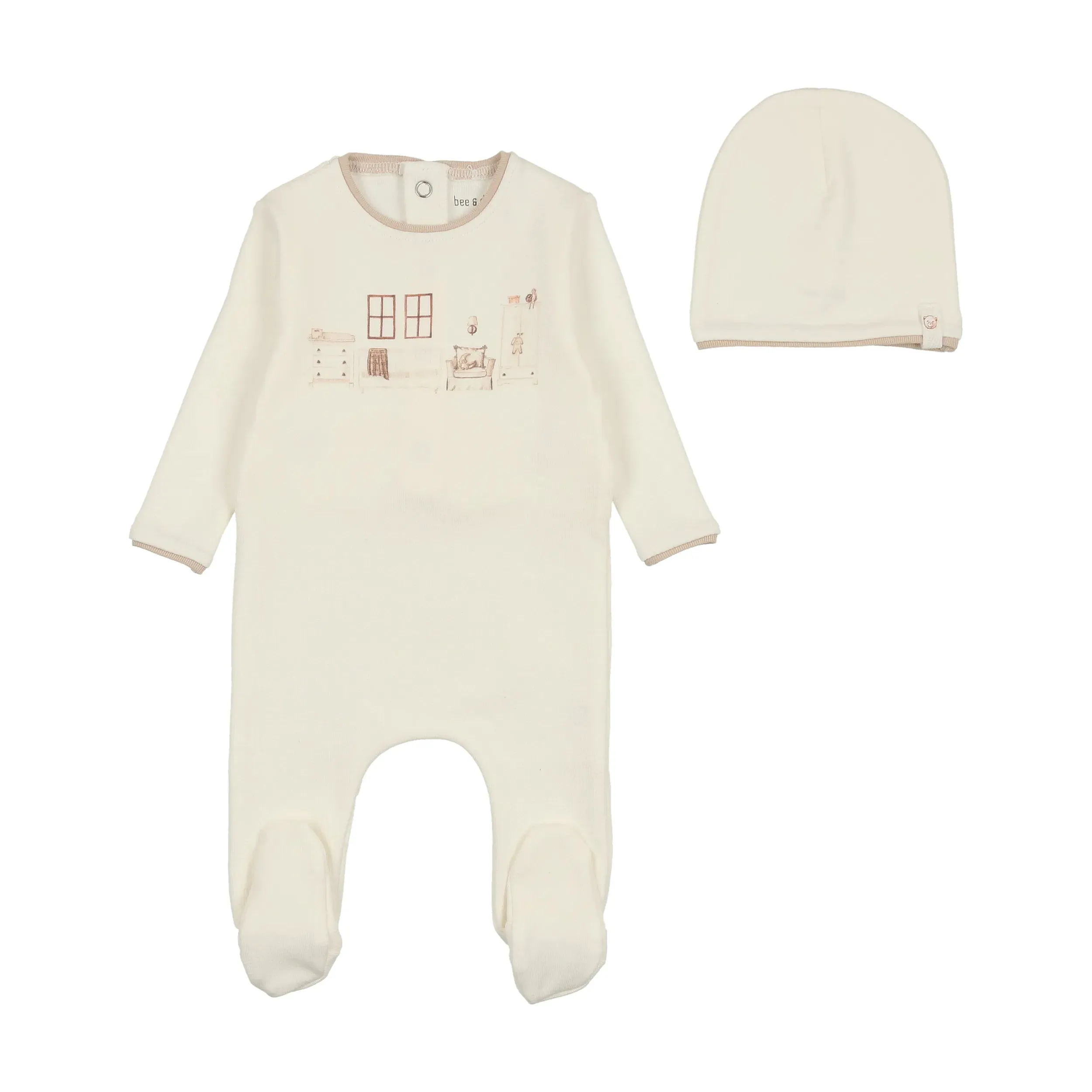 Bee & Dee Taupe Little Nursery Footie   Beanie