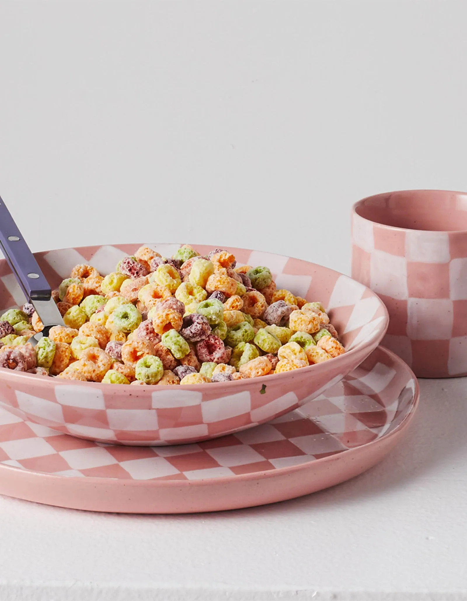 Checkered Bowl Set - Pink