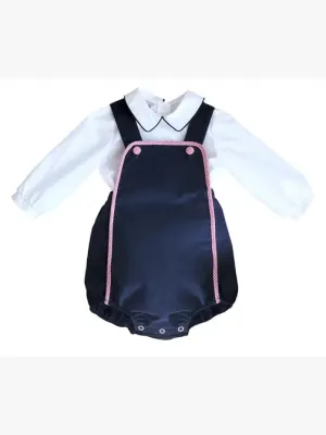 Cherries Navy Blue Corduroy boy 2 piece romper set