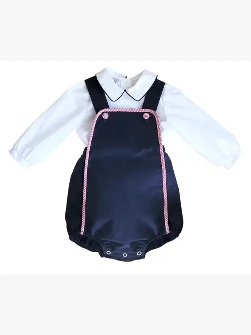 Cherries Navy Blue Corduroy boy 2 piece romper set