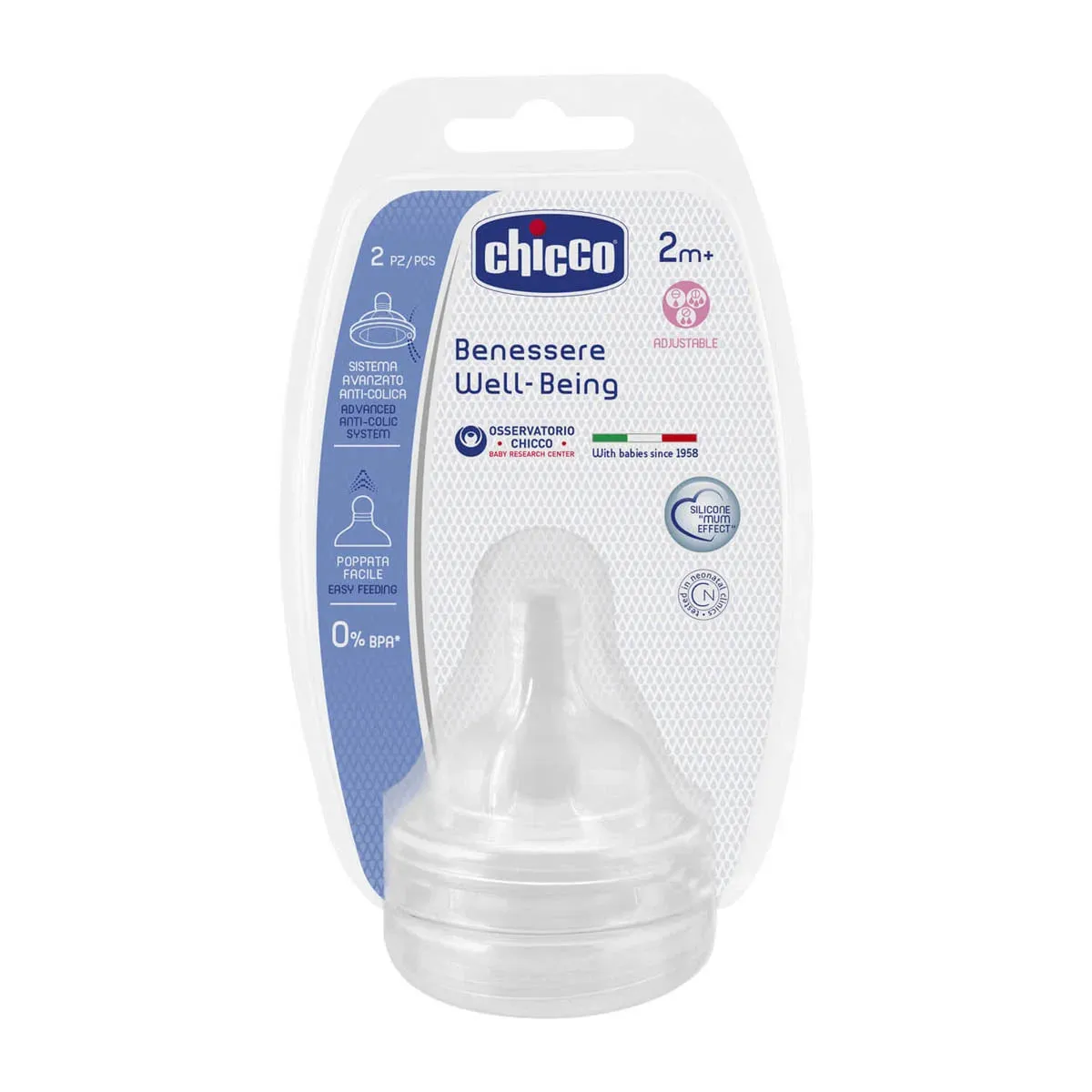 Chicco Well-Being Teat 2m  Adjustable Flow - 2 Pack