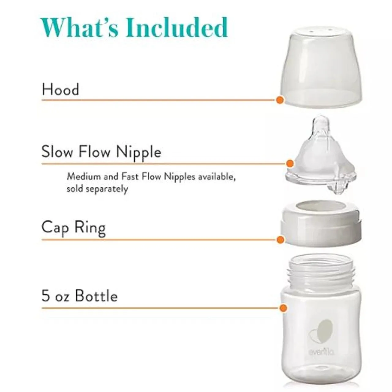 Evenflo Balance   Wide Neck Bottles, 5oz, Slow Flow Nipple