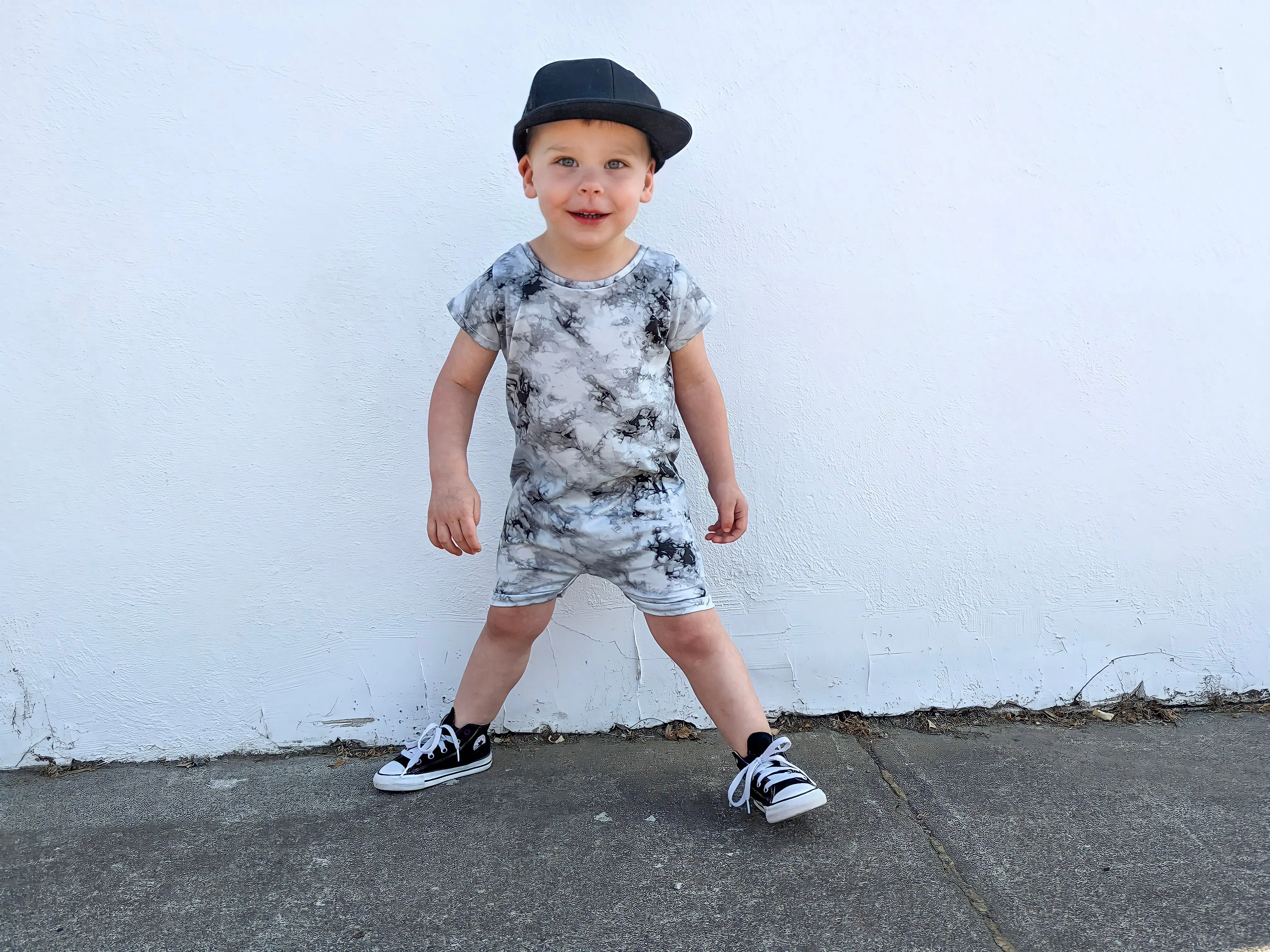 Grey Tie Dye Summer Zip Baby Romper