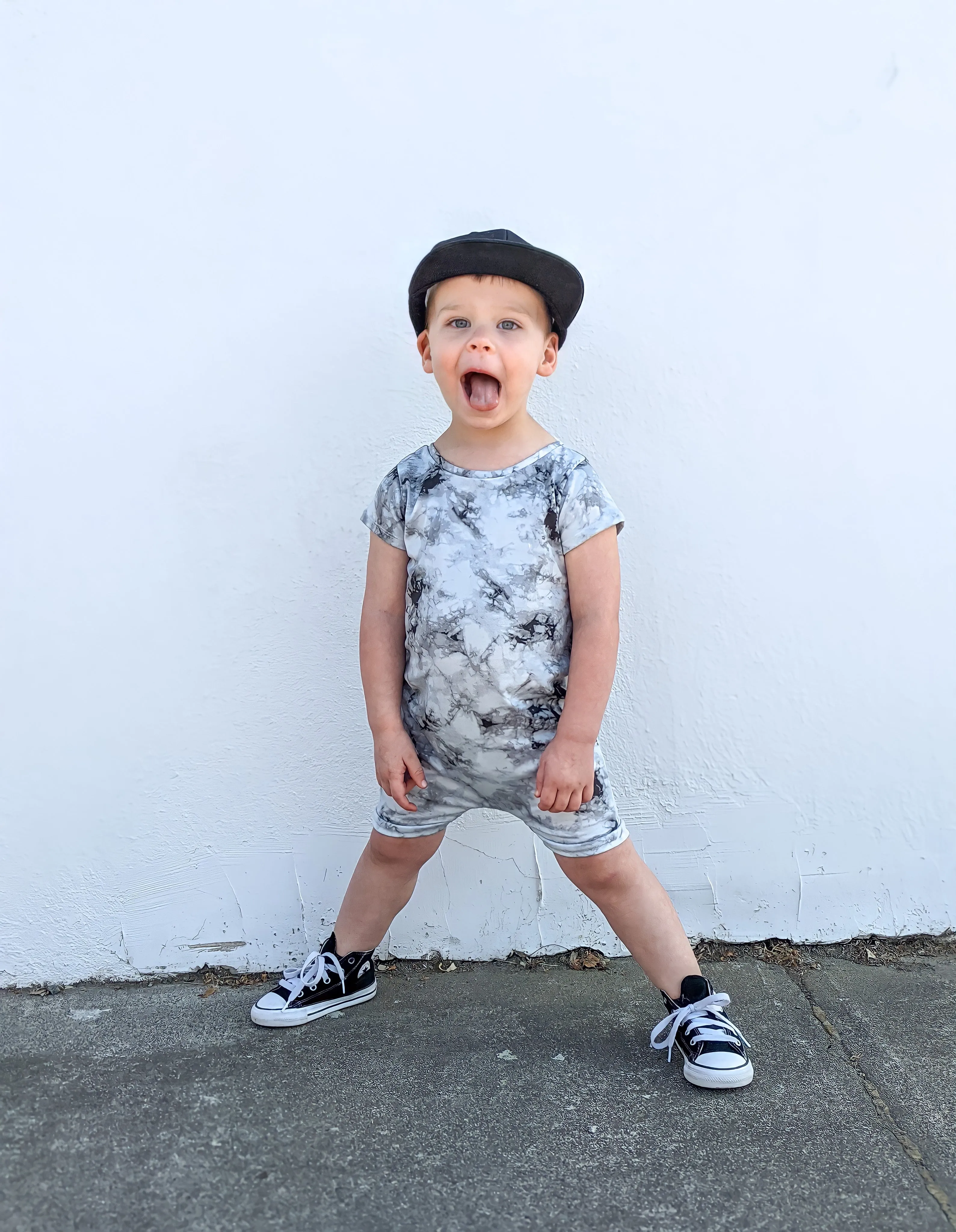 Grey Tie Dye Summer Zip Baby Romper