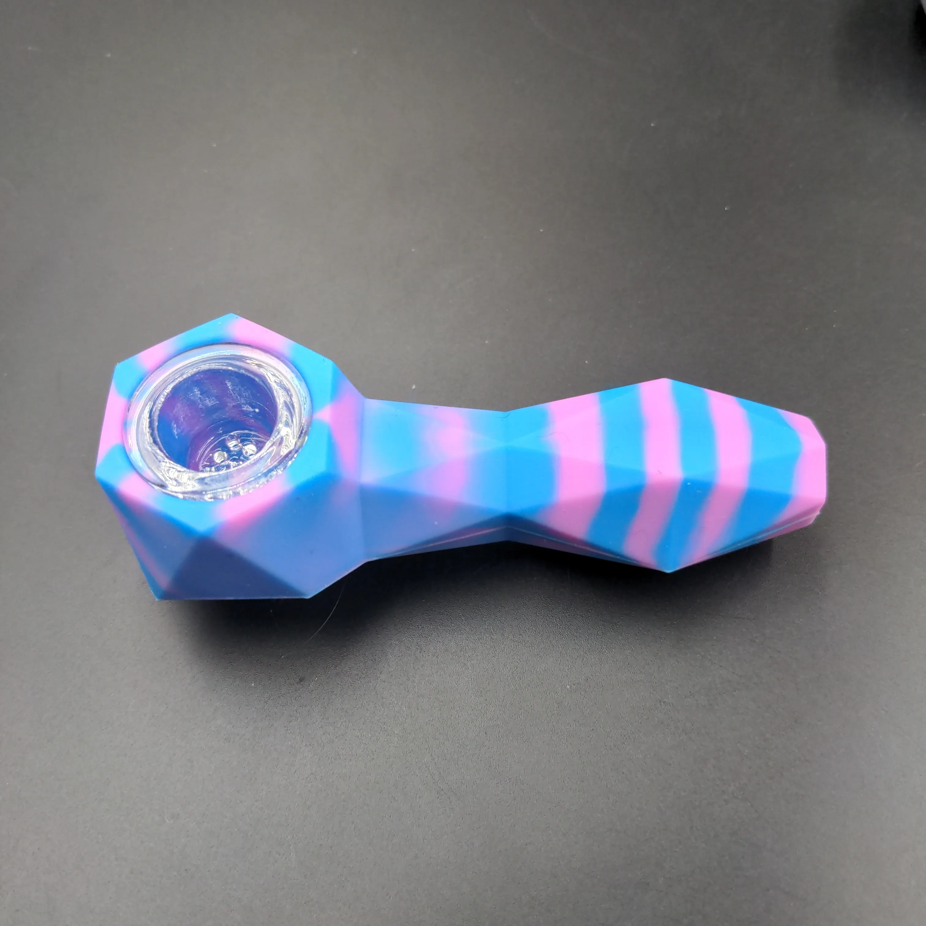 Hex Design Silicone Hand Pipes w/ 9 Hole Screen