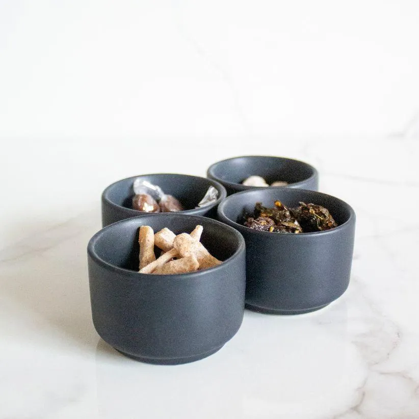 Mini Black Condiments Storage & Serving Bowl Set Of 4 | Sauf & Dessert Bowls For Home & Dining Table