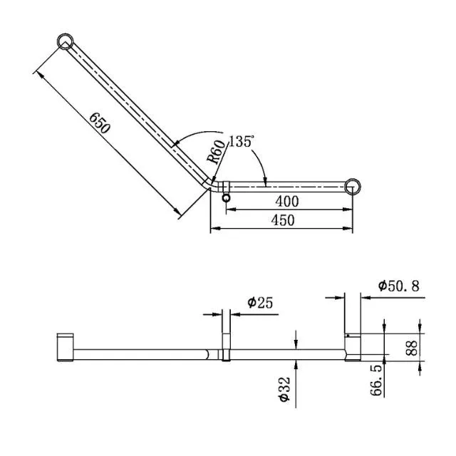 Nero Mecca Care 32mm Ambulant 45 Degree Bent Tube Grab Rail 450x650mm Brushed Bronze