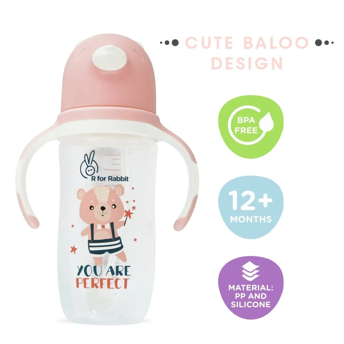 R for Rabbit Baloo Baby Straw Sipper- Pink