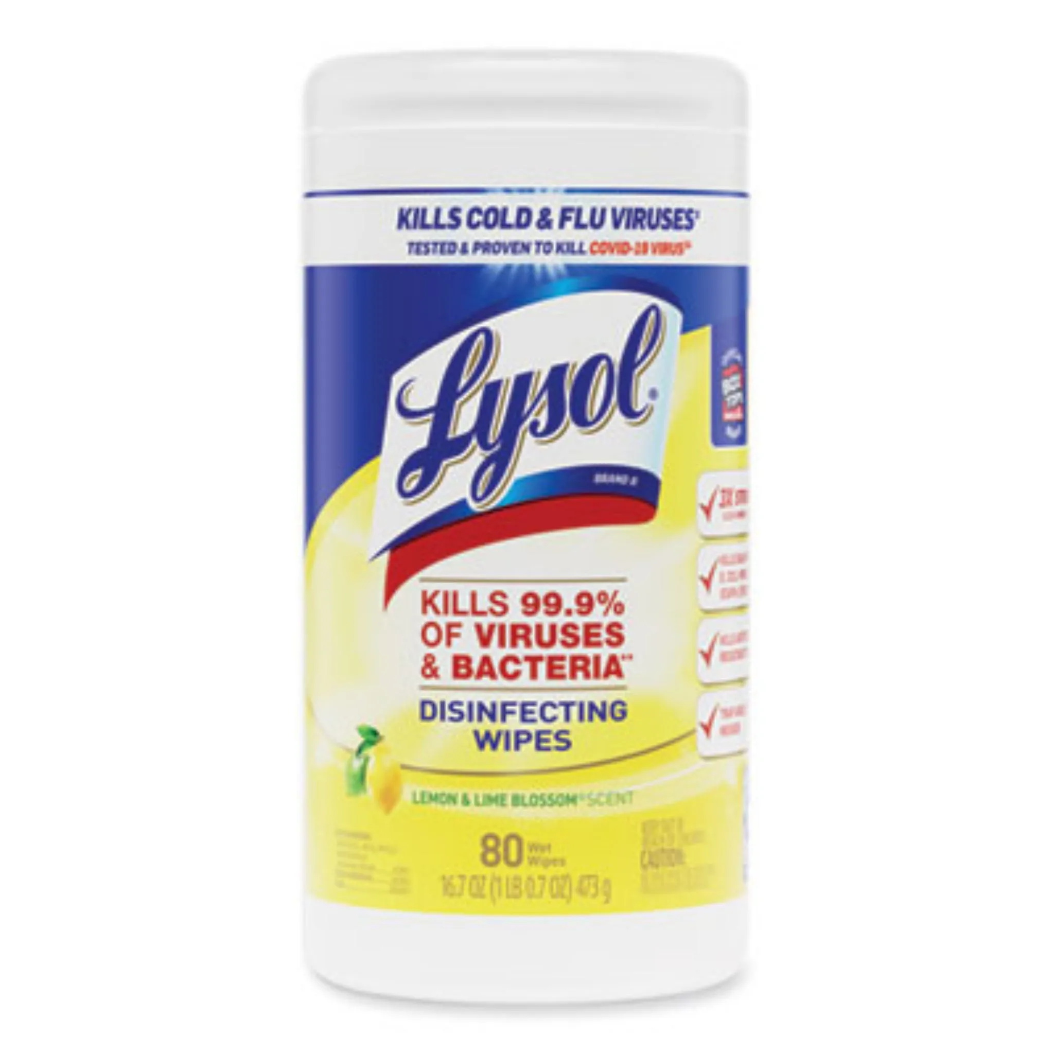 RECKITT BENCKISER Lysol RAC77182CT Disinfecting Wipes, 1-Ply, 7 x 7.25, Lemon and Lime Blossom, White, Carton of 6