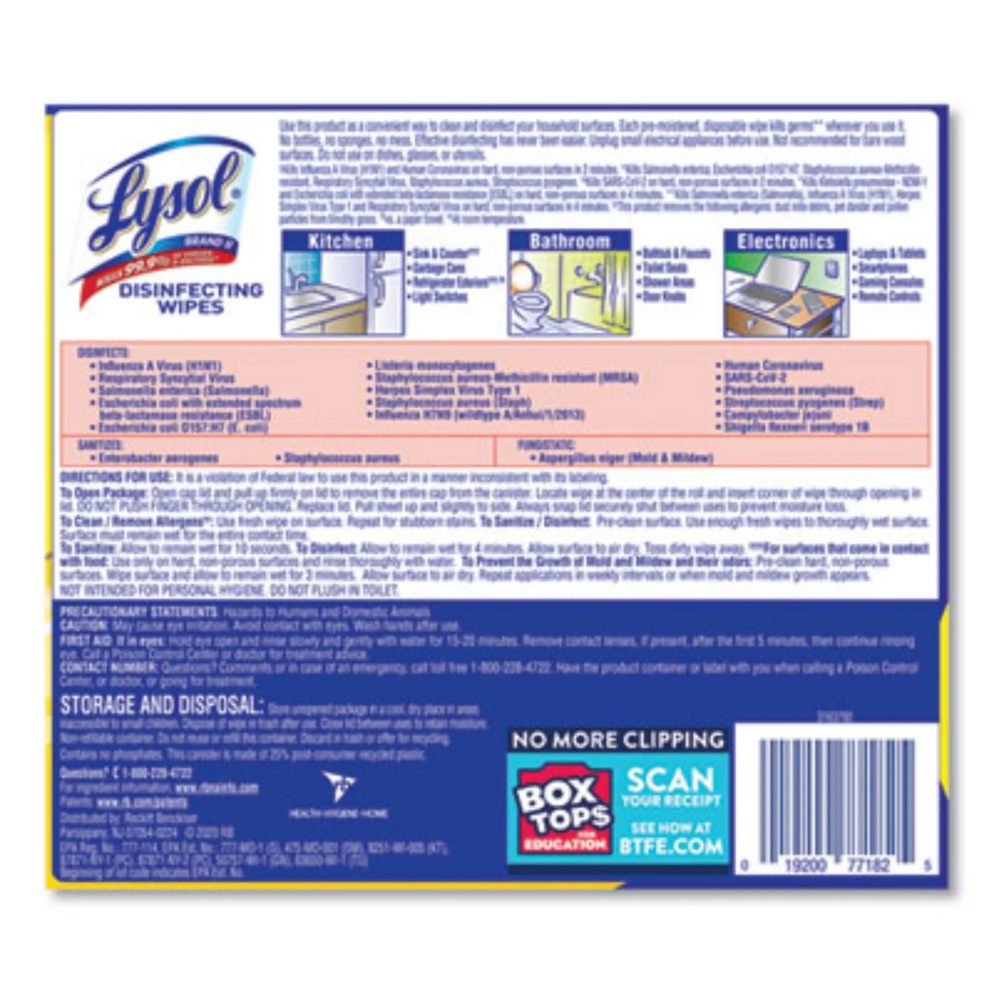 RECKITT BENCKISER Lysol RAC77182CT Disinfecting Wipes, 1-Ply, 7 x 7.25, Lemon and Lime Blossom, White, Carton of 6
