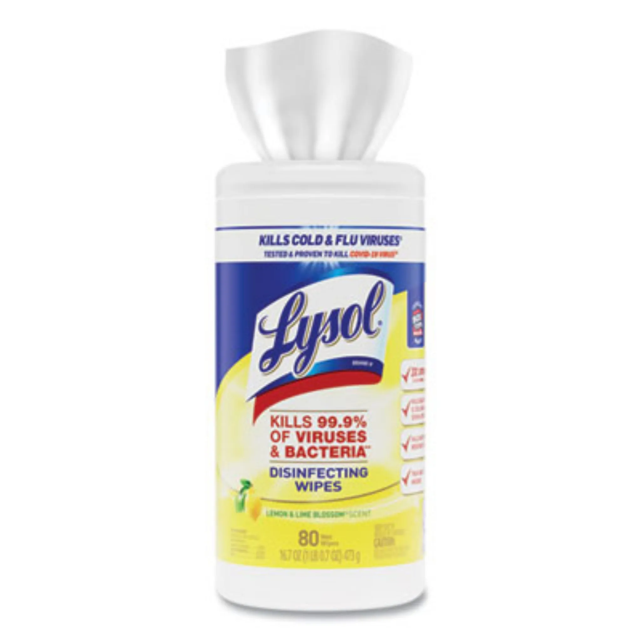 RECKITT BENCKISER Lysol RAC77182CT Disinfecting Wipes, 1-Ply, 7 x 7.25, Lemon and Lime Blossom, White, Carton of 6