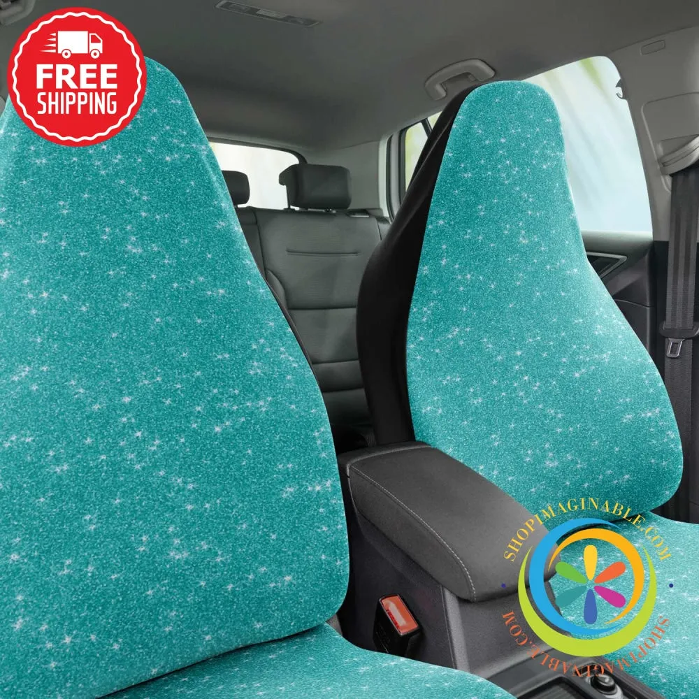 Teal Blue Sparkle Car Seat Covers Pair